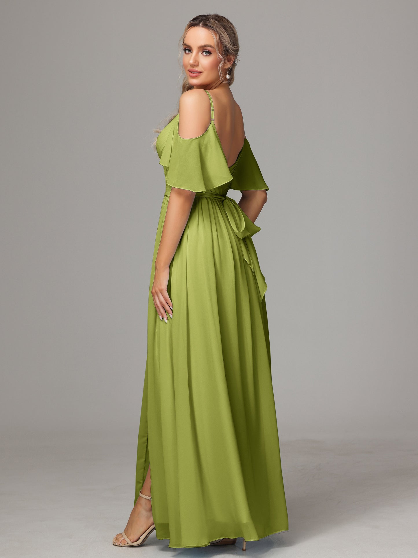 Off The Shoulder A Line Chiffon Bridesmaid Dress With Slit