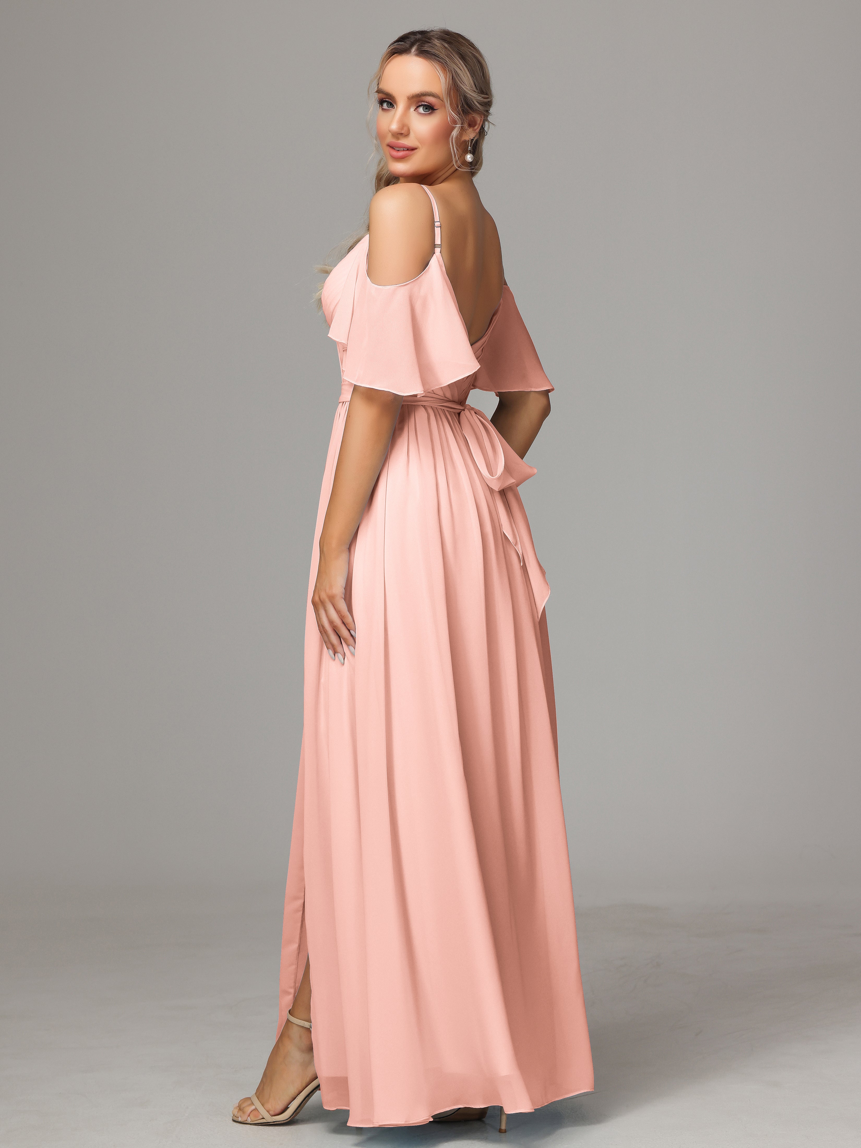 Off The Shoulder A Line Chiffon Bridesmaid Dress With Slit