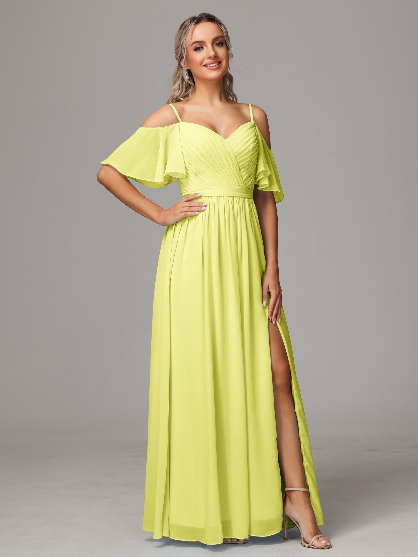 Off The Shoulder A Line Chiffon Bridesmaid Dress With Slit