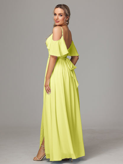 Off The Shoulder A Line Chiffon Bridesmaid Dress With Slit