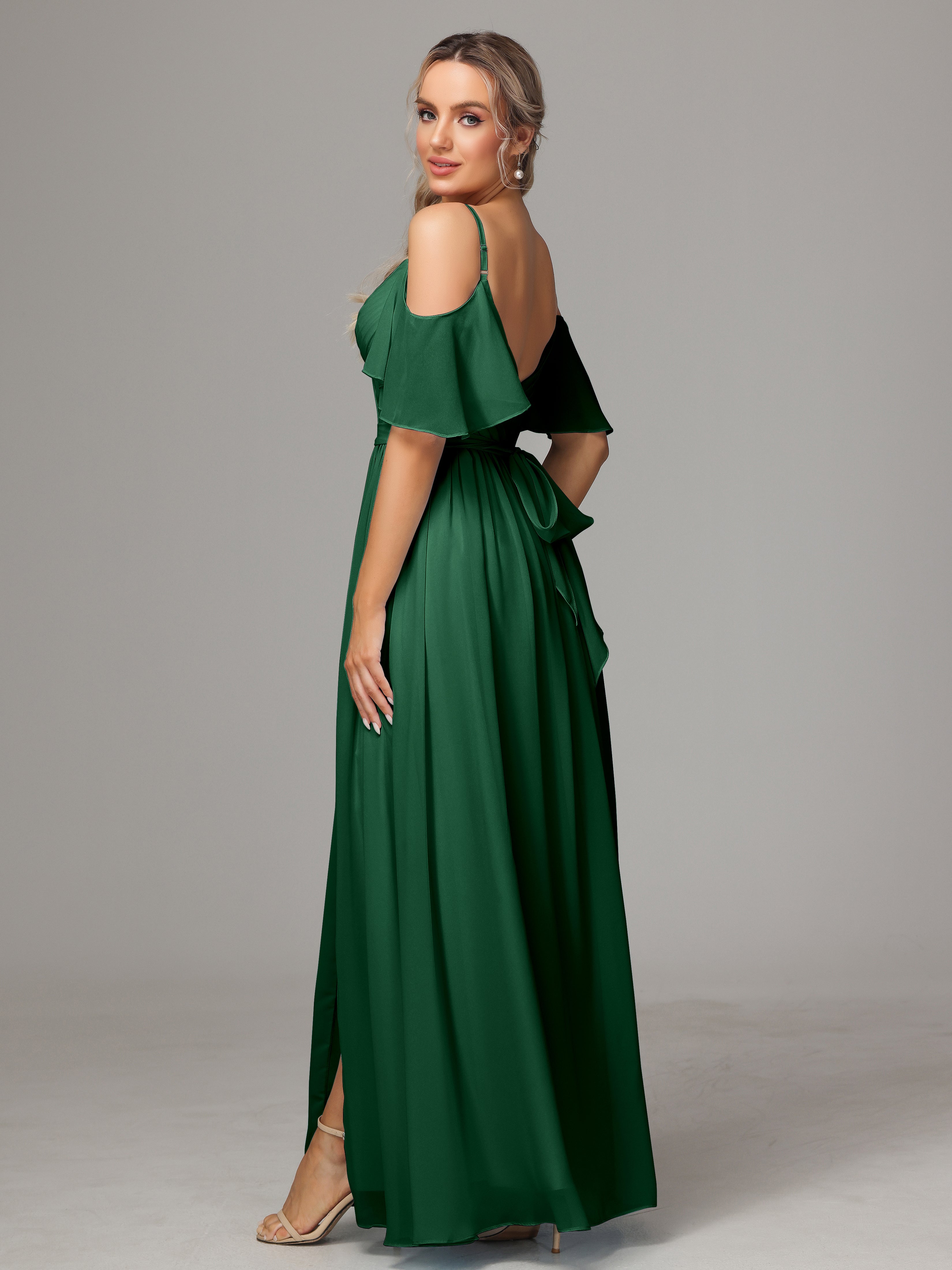 Off The Shoulder A Line Chiffon Bridesmaid Dress With Slit