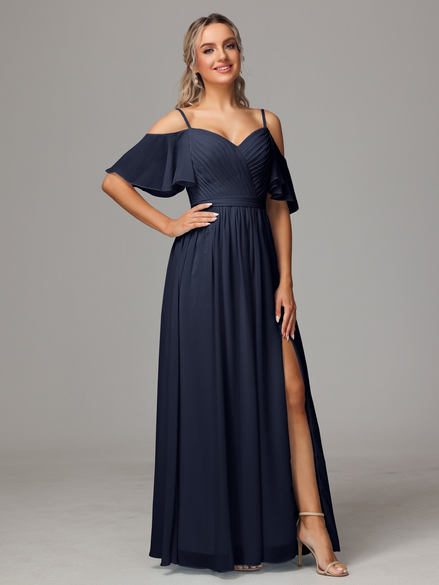 Off The Shoulder A Line Chiffon Bridesmaid Dress With Slit