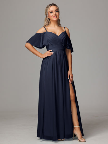 Off The Shoulder A Line Chiffon Bridesmaid Dress With Slit