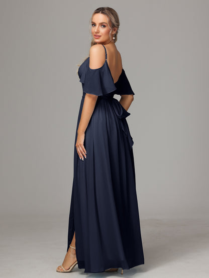 Off The Shoulder A Line Chiffon Bridesmaid Dress With Slit