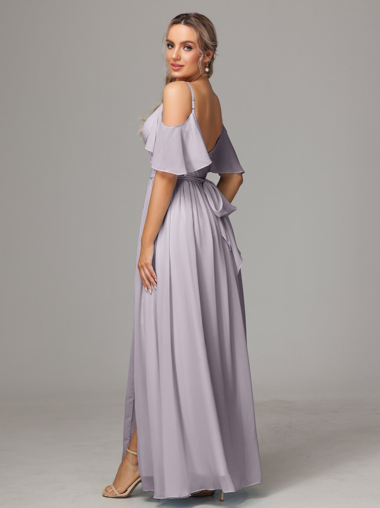 Off The Shoulder A Line Chiffon Bridesmaid Dress With Slit