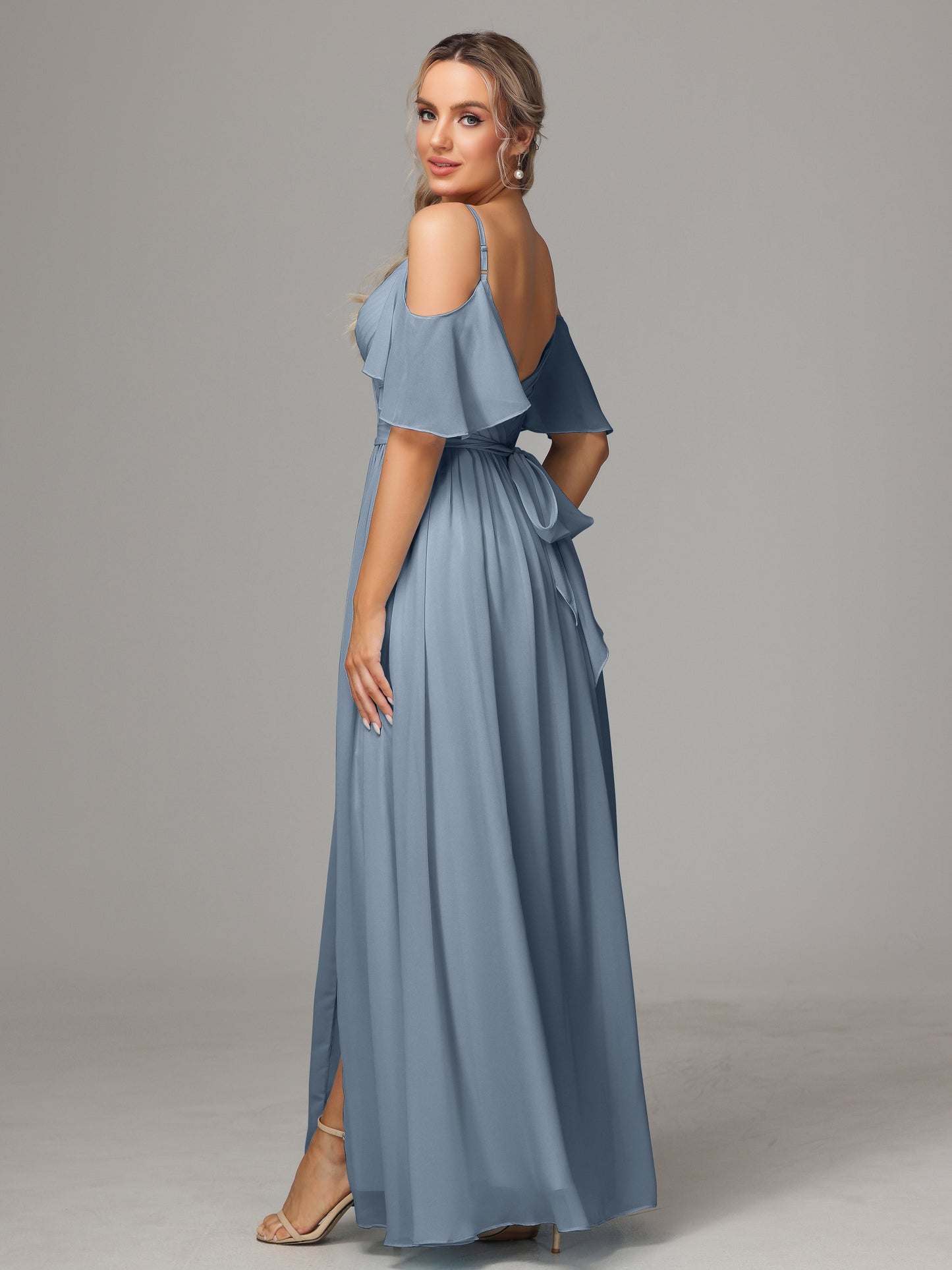 Off The Shoulder A Line Chiffon Bridesmaid Dress With Slit
