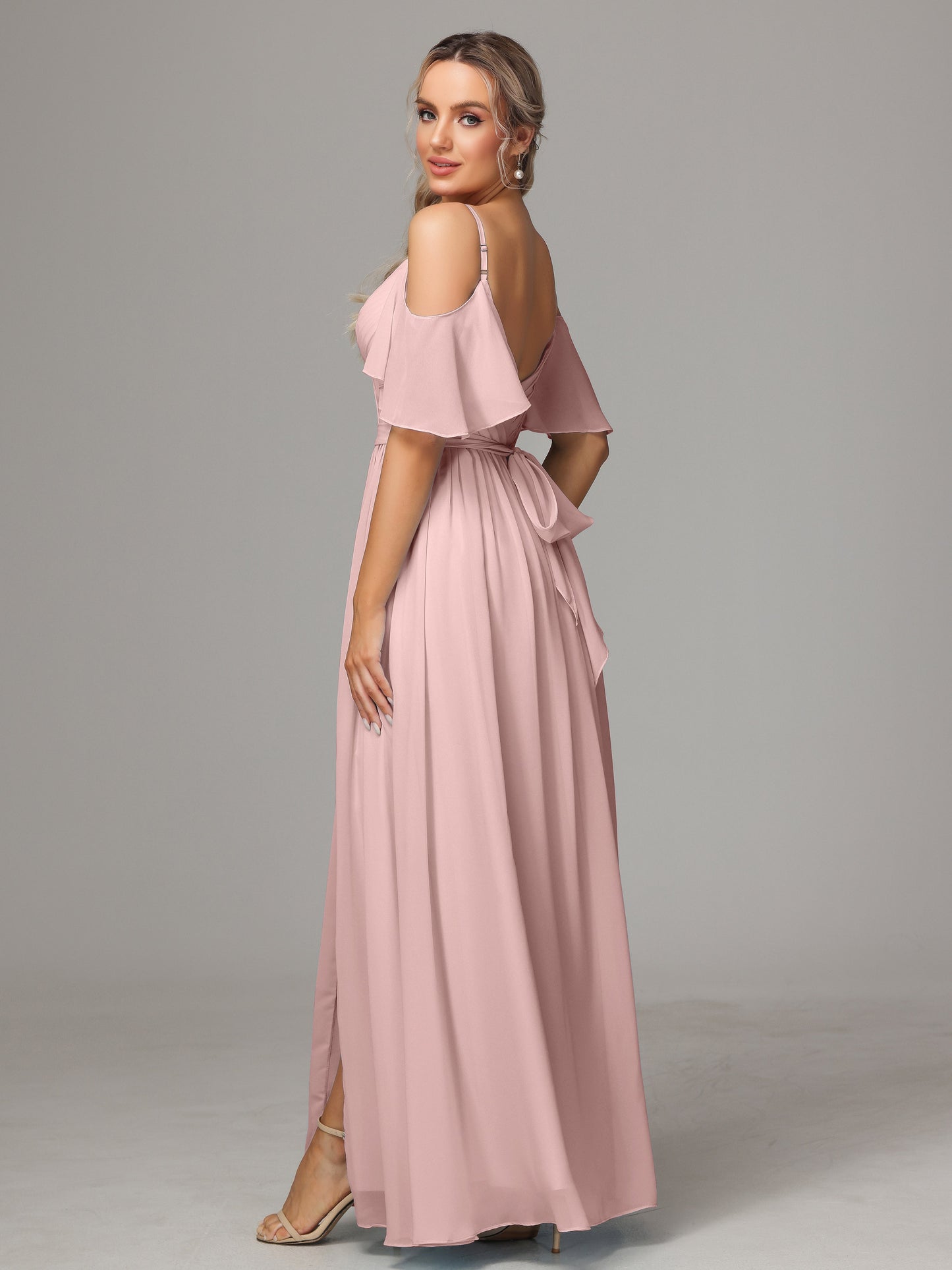 Off The Shoulder A Line Chiffon Bridesmaid Dress With Slit