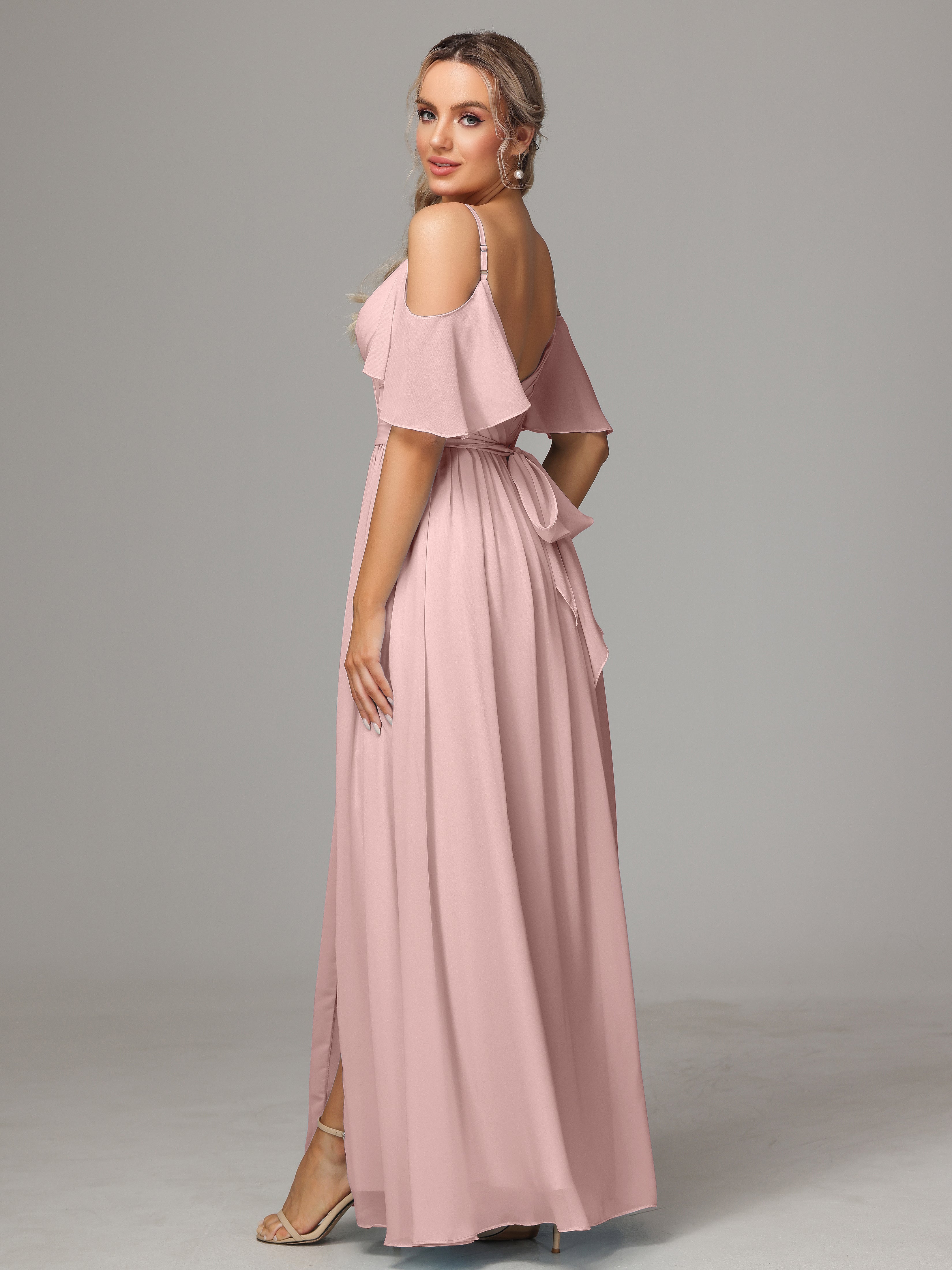 Off The Shoulder A Line Chiffon Bridesmaid Dress With Slit