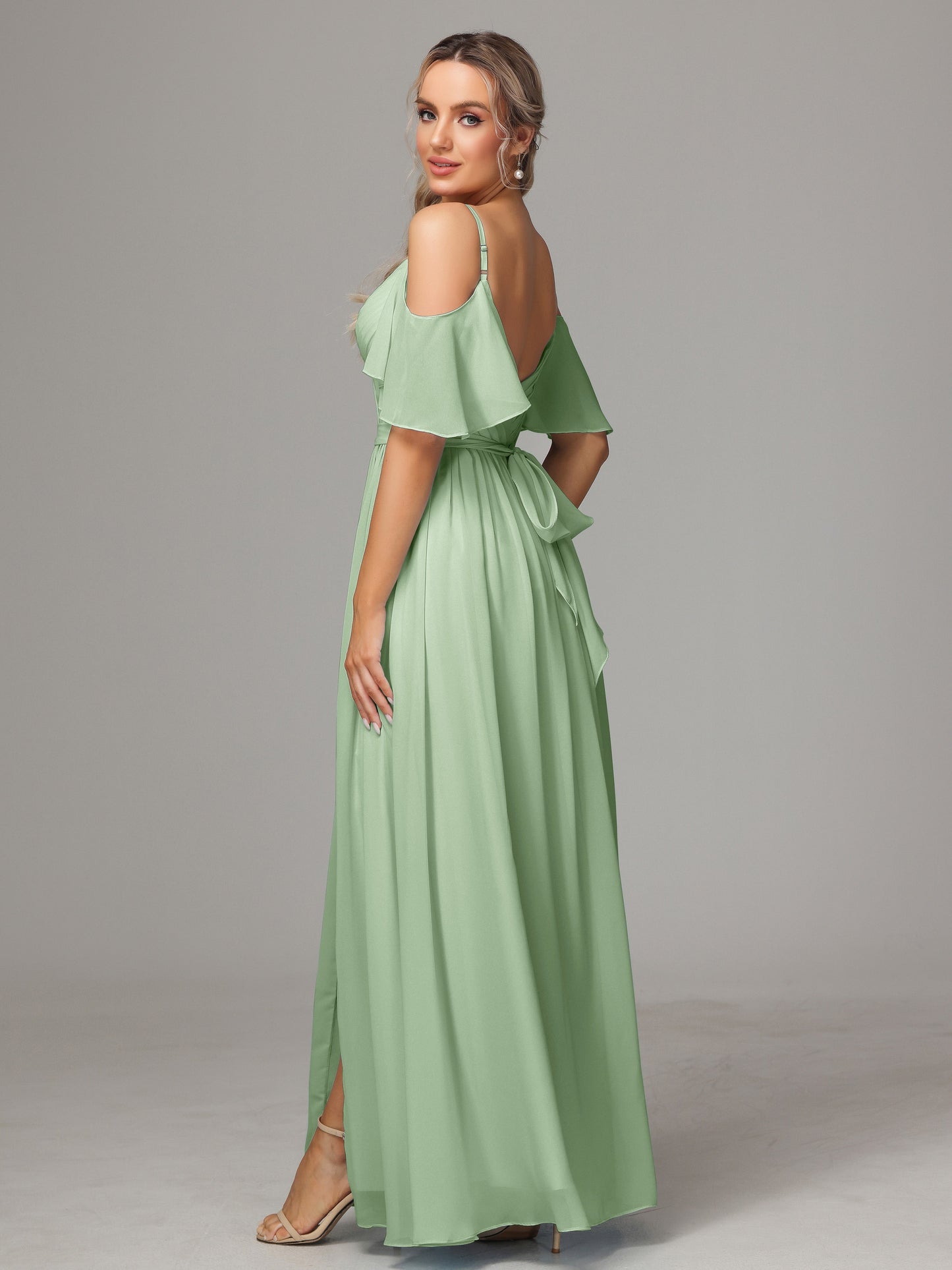 Off The Shoulder A Line Chiffon Bridesmaid Dress With Slit