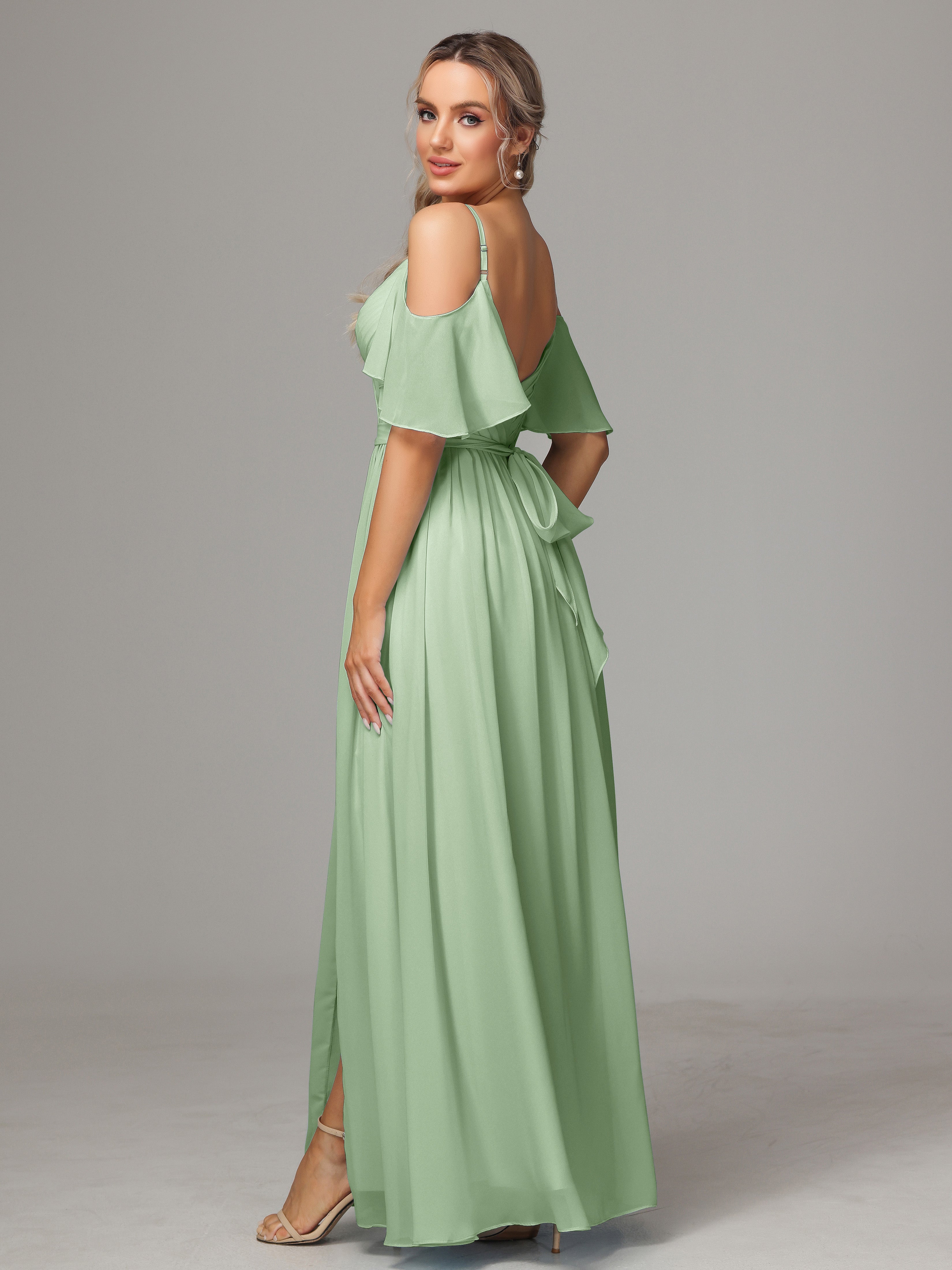 Off The Shoulder A Line Chiffon Bridesmaid Dress With Slit