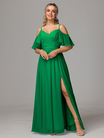 Off The Shoulder A Line Chiffon Bridesmaid Dress With Slit