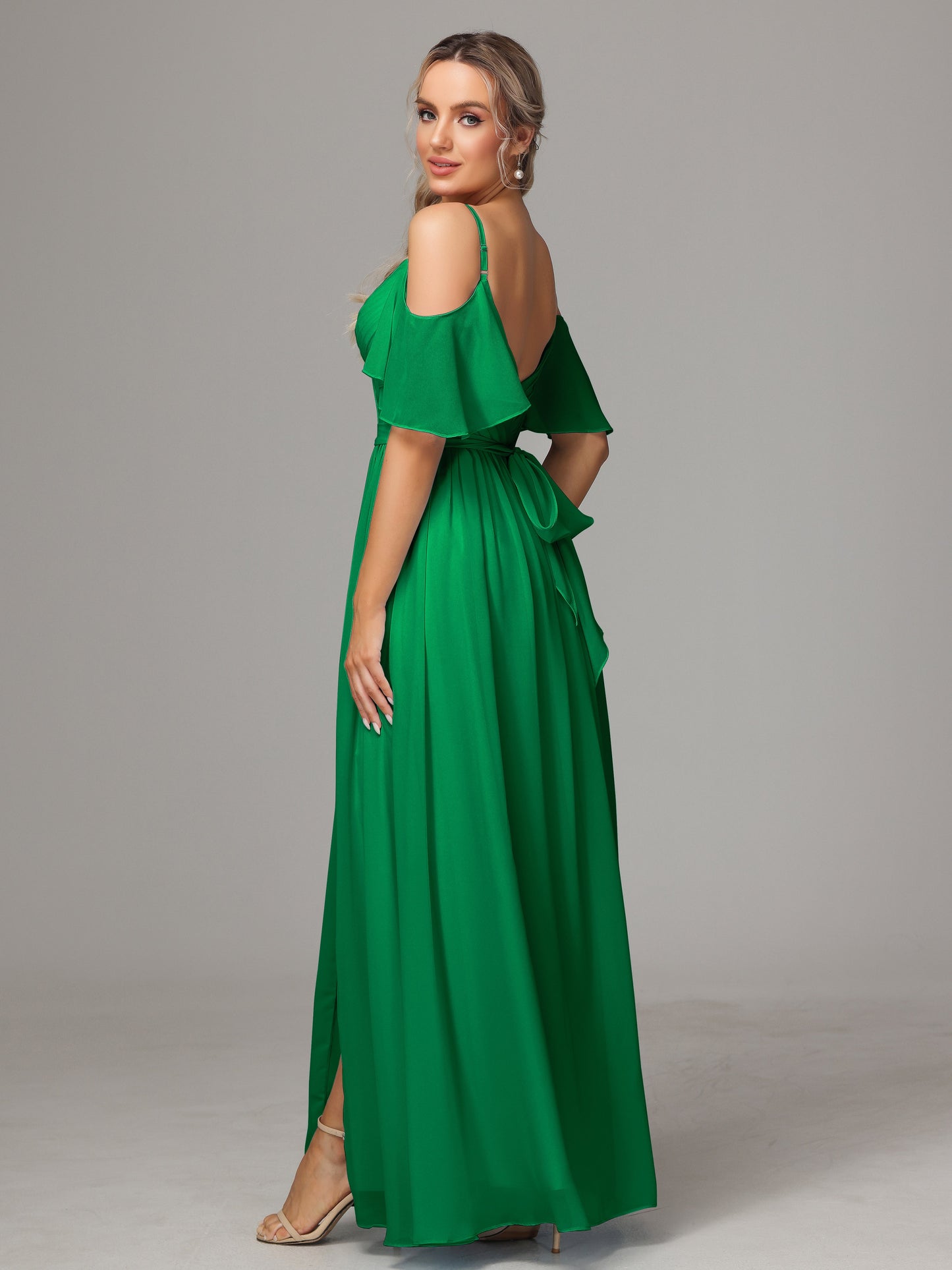 Off The Shoulder A Line Chiffon Bridesmaid Dress With Slit