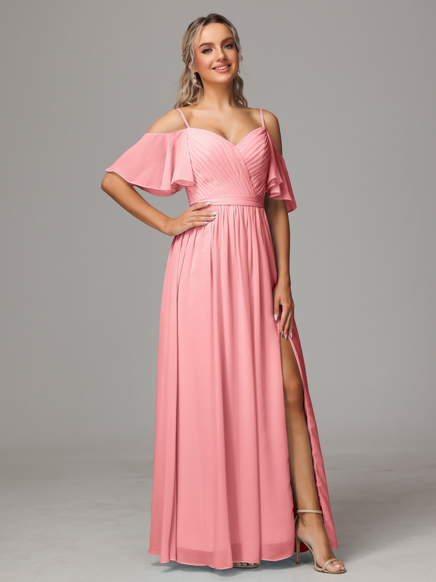 Off The Shoulder A Line Chiffon Bridesmaid Dress With Slit