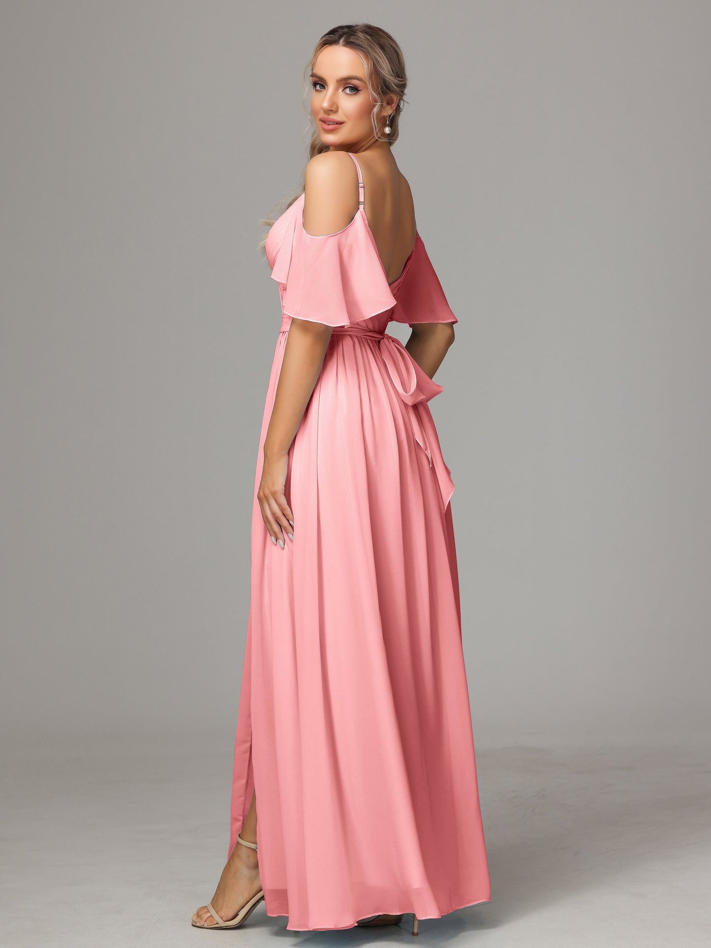 Off The Shoulder A Line Chiffon Bridesmaid Dress With Slit