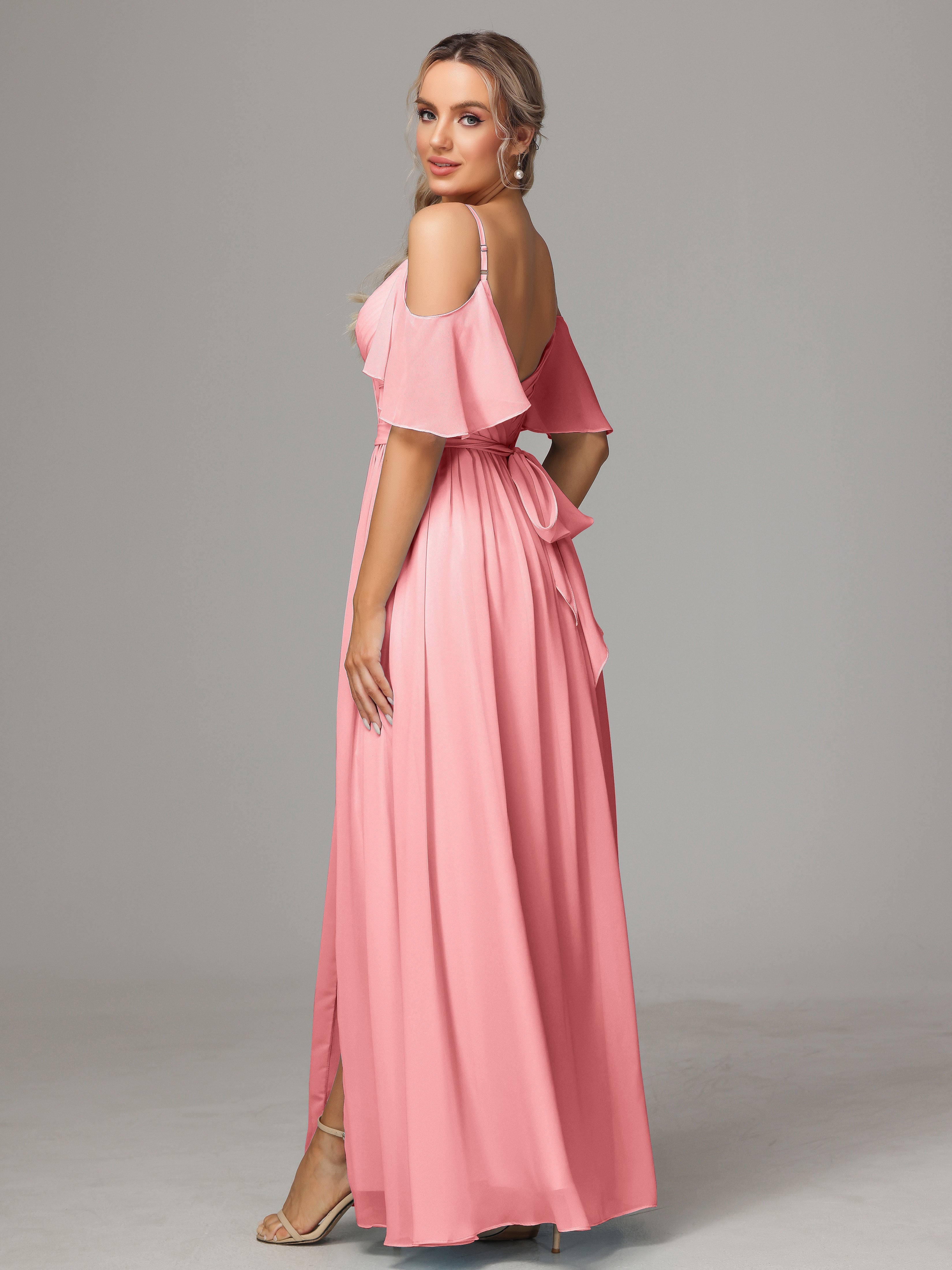 Off The Shoulder A Line Chiffon Bridesmaid Dress With Slit