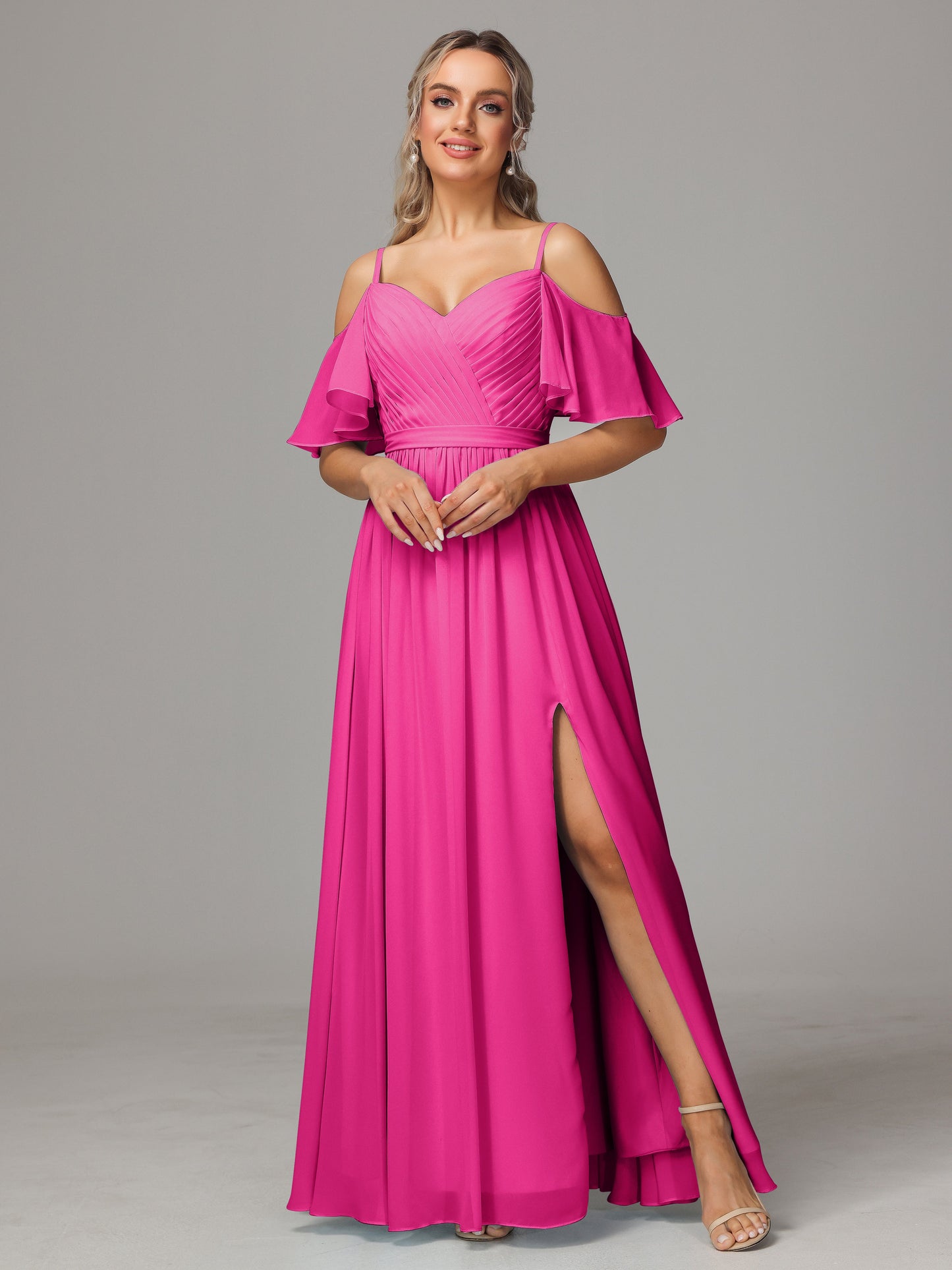 Off The Shoulder A Line Chiffon Bridesmaid Dress With Slit