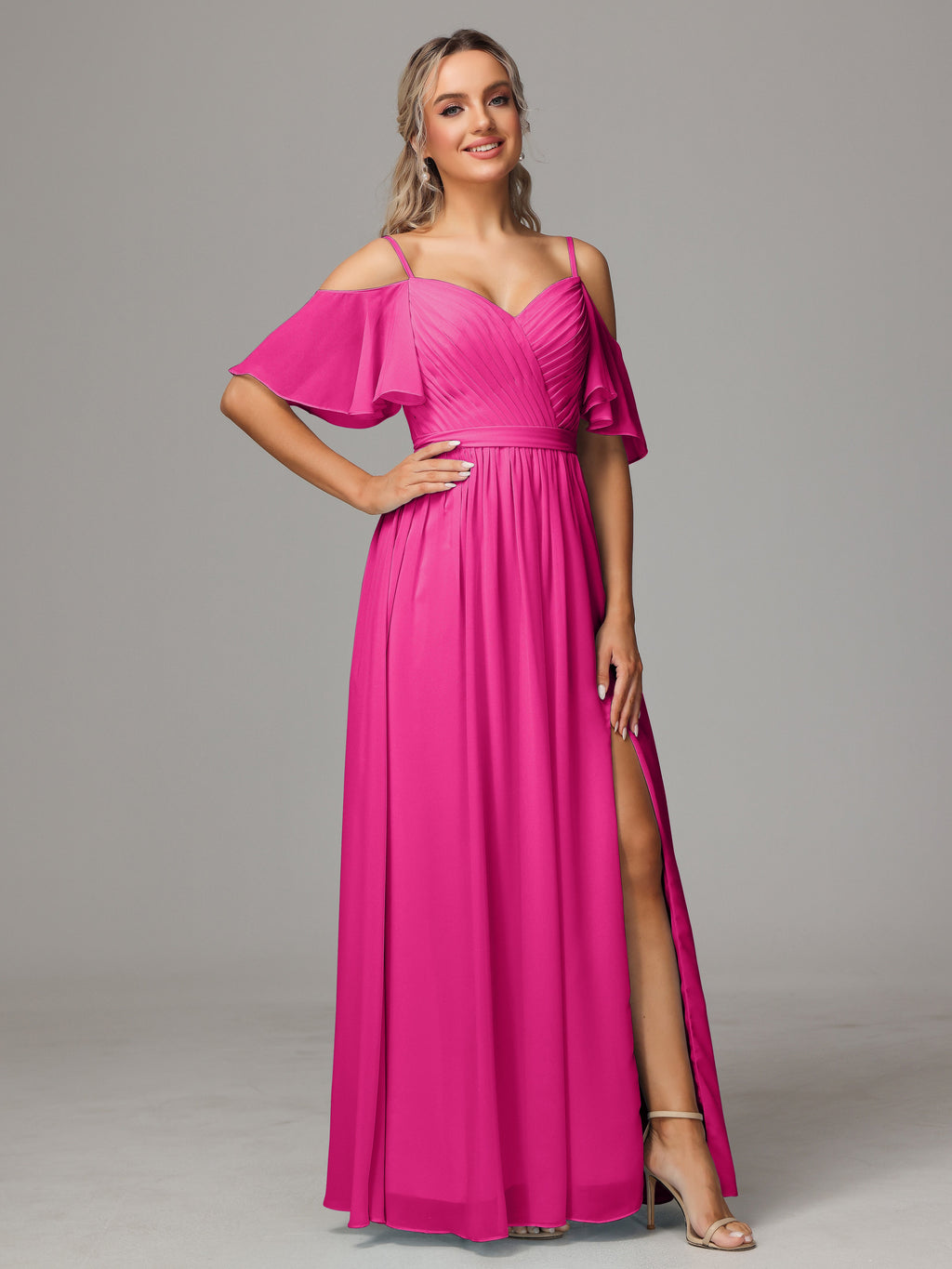Off The Shoulder A Line Chiffon Bridesmaid Dress With Slit