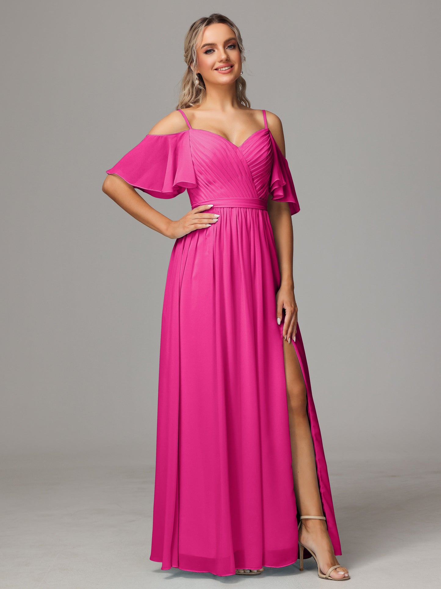 Off The Shoulder A Line Chiffon Bridesmaid Dress With Slit
