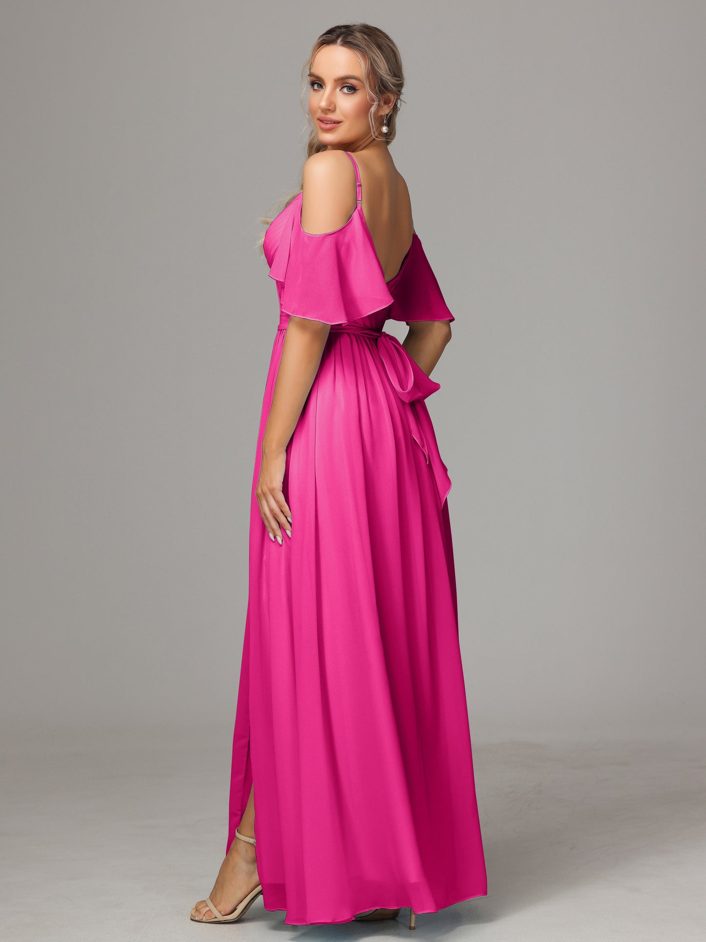 Off The Shoulder A Line Chiffon Bridesmaid Dress With Slit