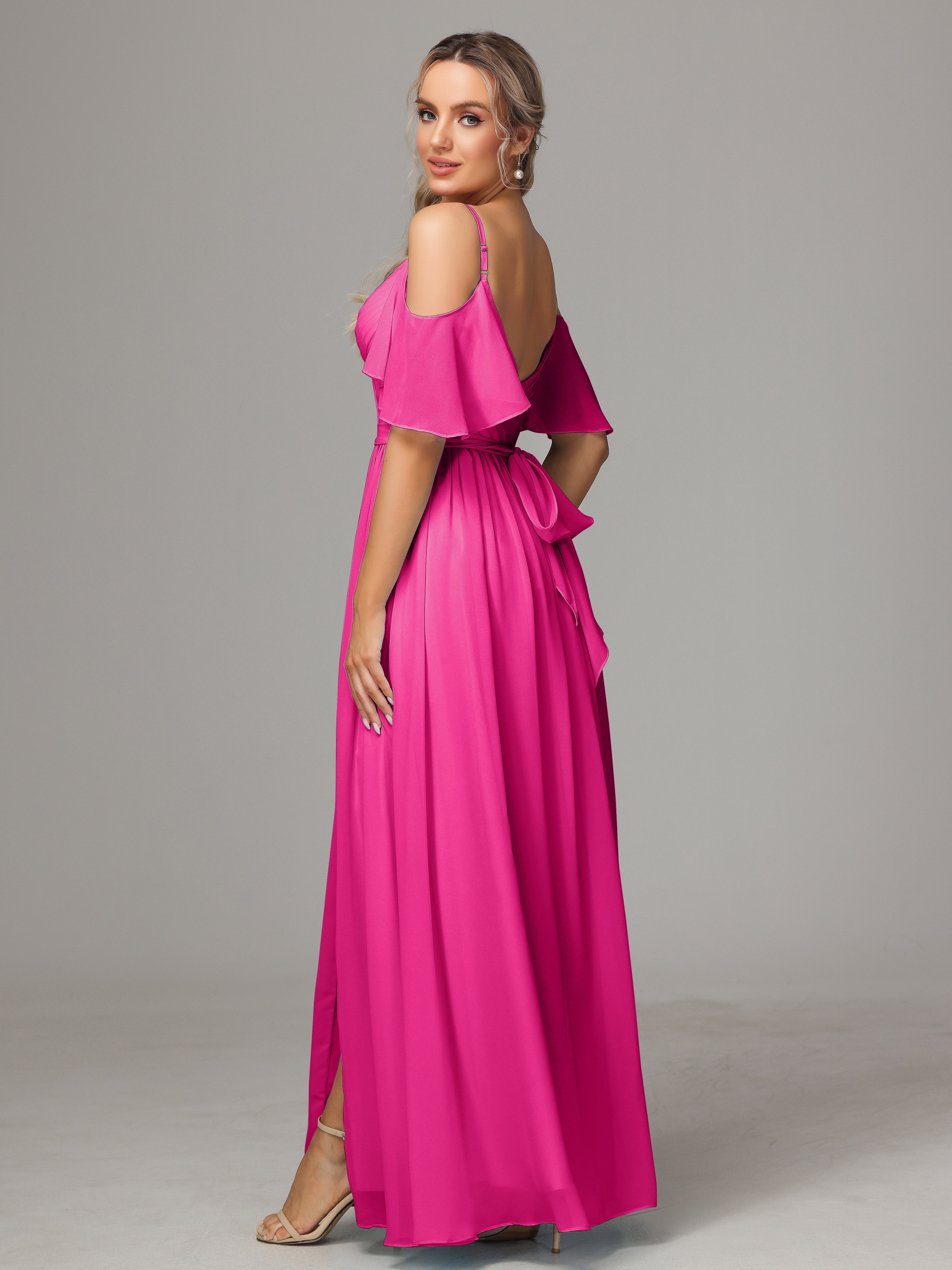 Off The Shoulder A Line Chiffon Bridesmaid Dress With Slit