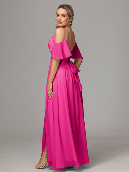 Off The Shoulder A Line Chiffon Bridesmaid Dress With Slit