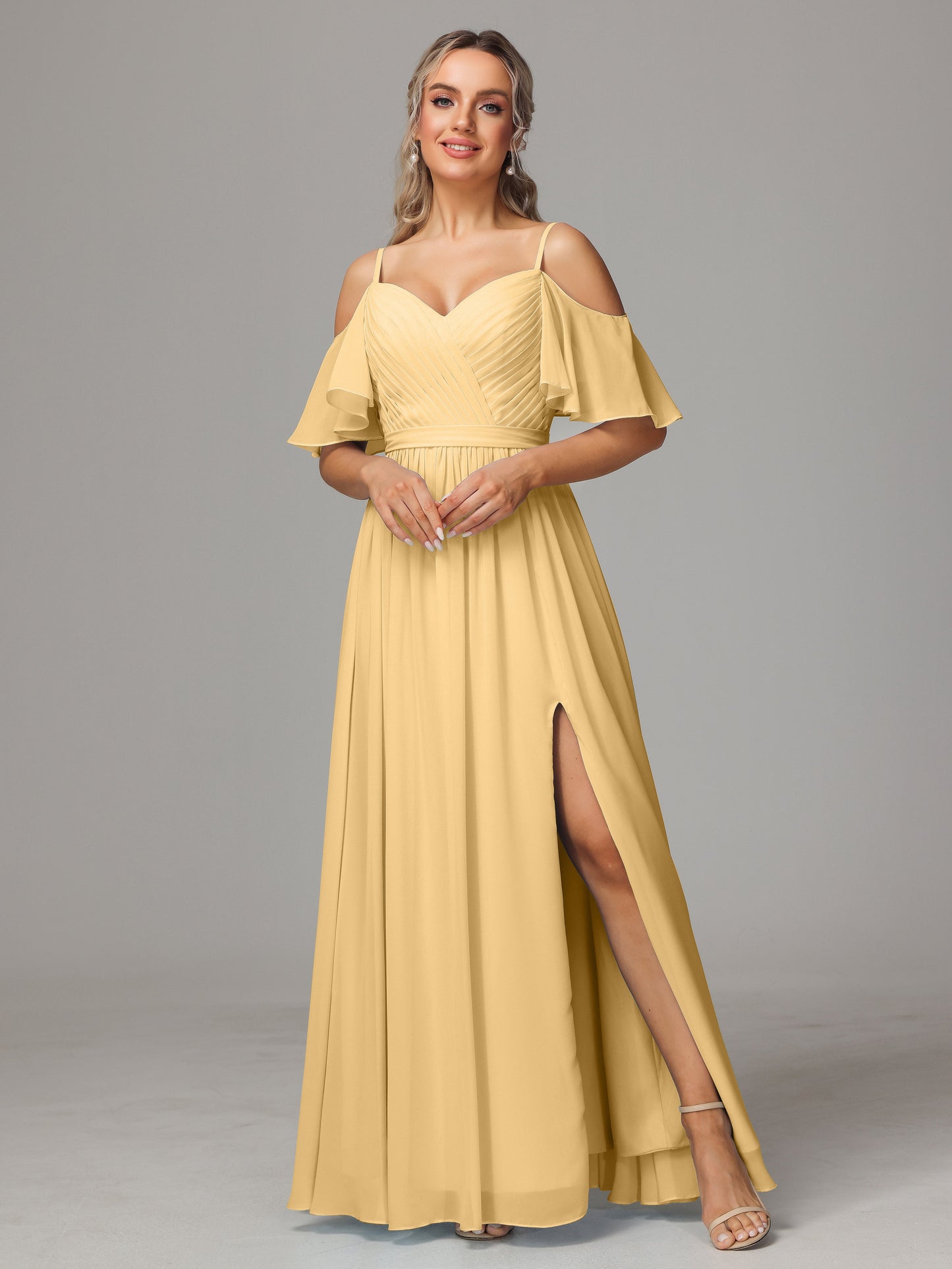 Off The Shoulder A Line Chiffon Bridesmaid Dress With Slit