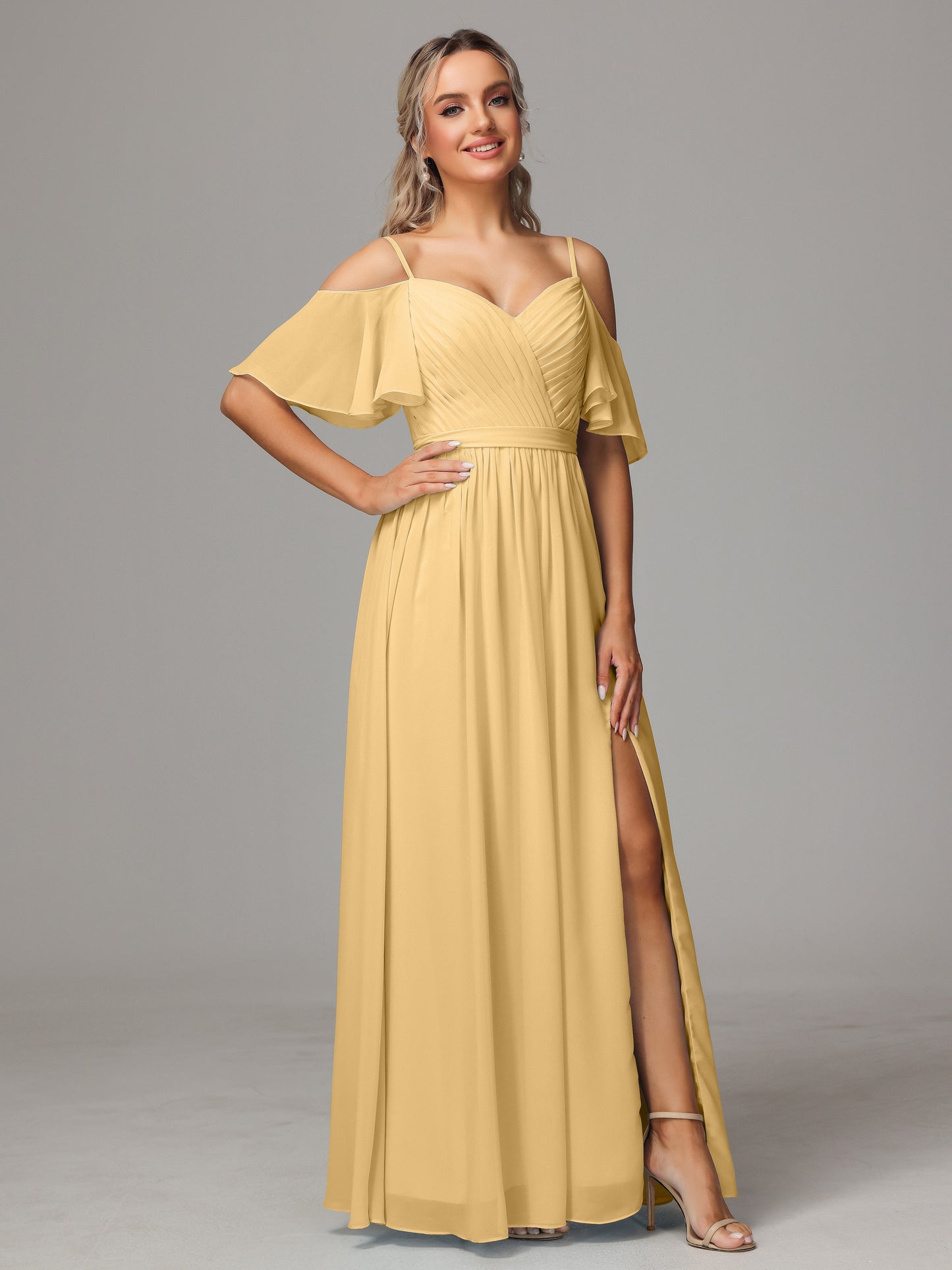 Off The Shoulder A Line Chiffon Bridesmaid Dress With Slit