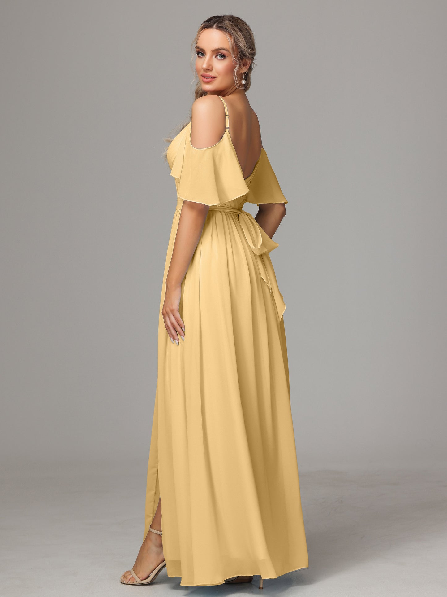 Off The Shoulder A Line Chiffon Bridesmaid Dress With Slit