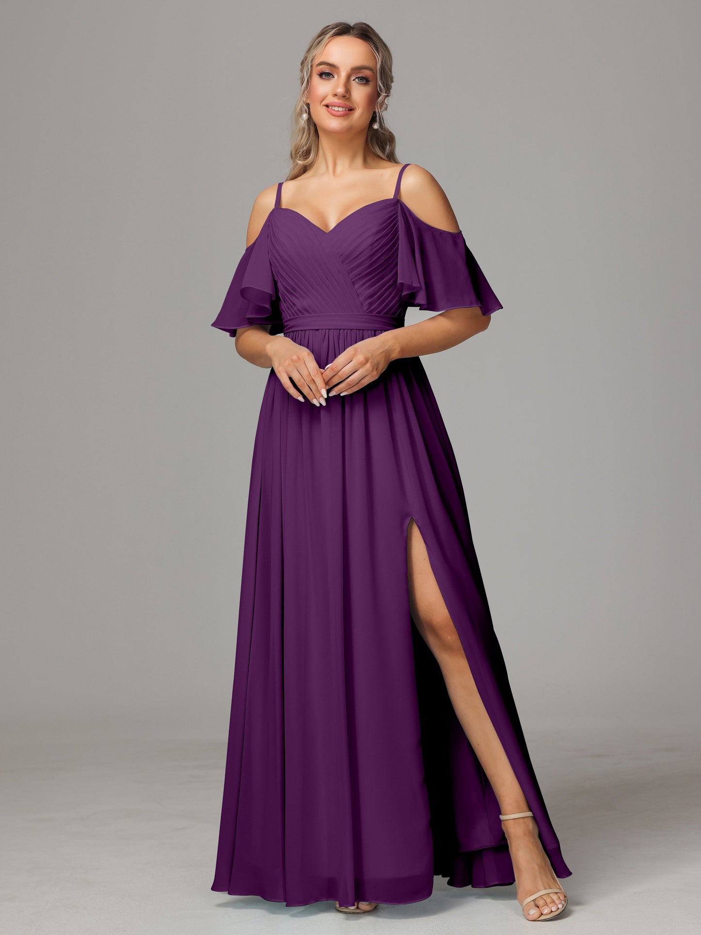 Off The Shoulder A Line Chiffon Bridesmaid Dress With Slit