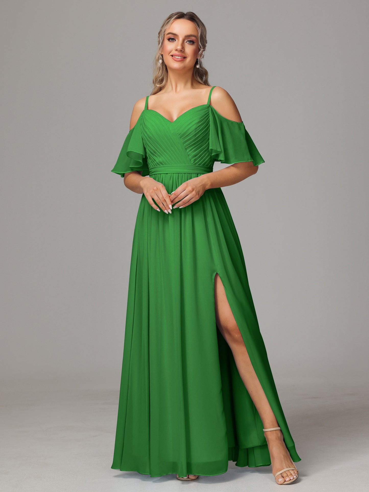 Off The Shoulder A Line Chiffon Bridesmaid Dress With Slit