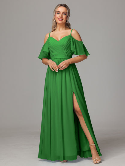 Off The Shoulder A Line Chiffon Bridesmaid Dress With Slit