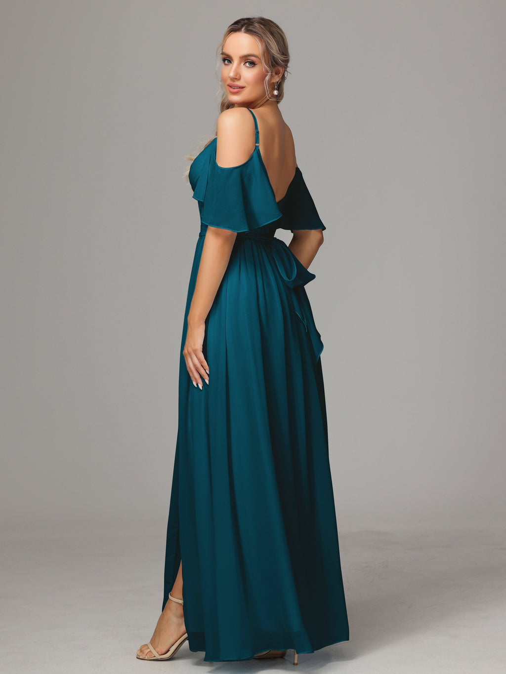 Off The Shoulder A Line Chiffon Bridesmaid Dress With Slit