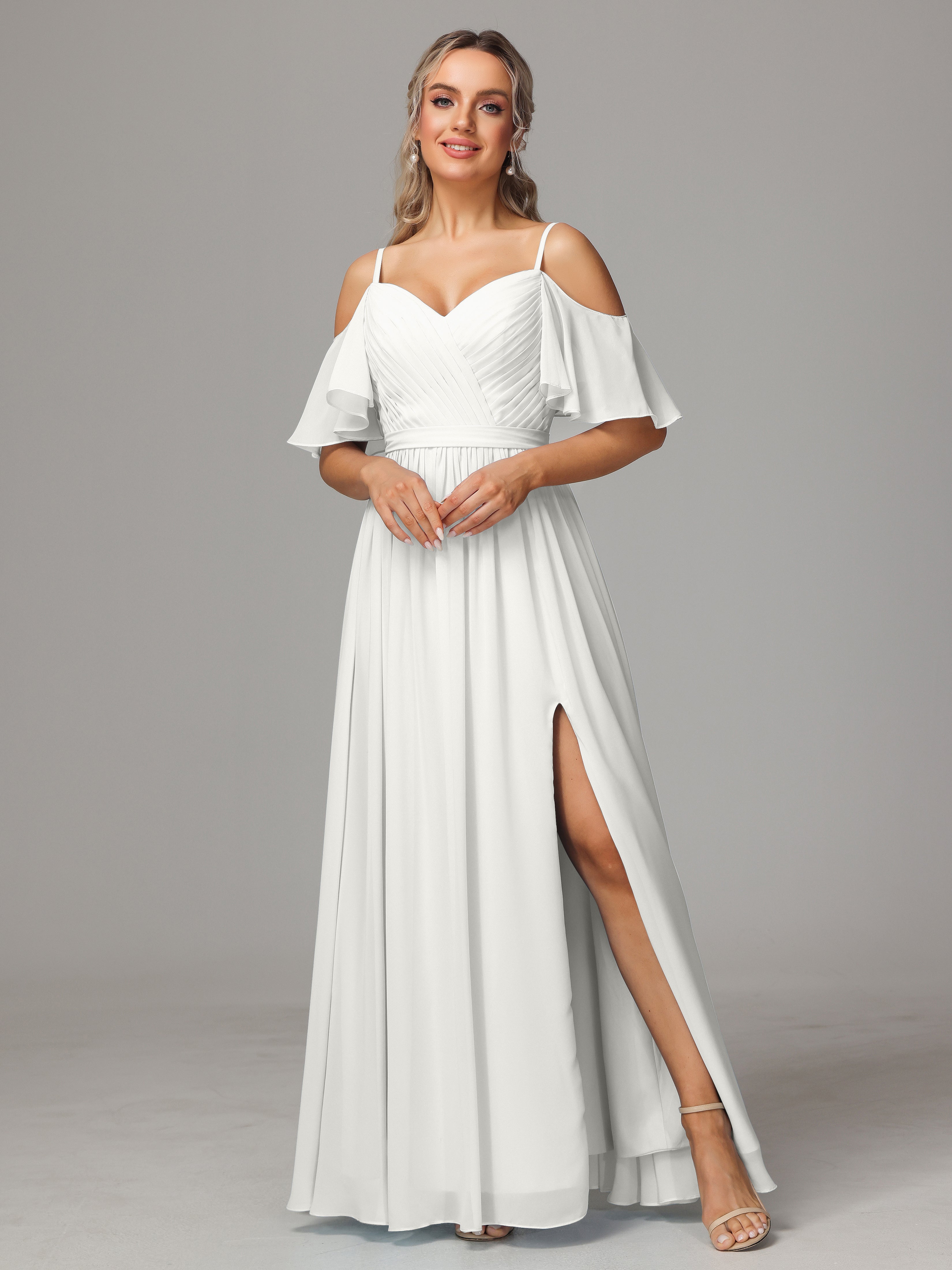 Off The Shoulder A Line Chiffon Bridesmaid Dress With Slit
