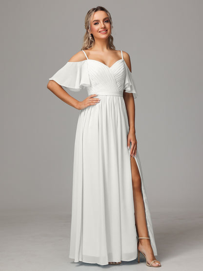 Off The Shoulder A Line Chiffon Bridesmaid Dress With Slit
