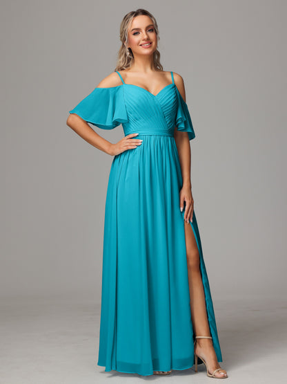 Off The Shoulder A Line Chiffon Bridesmaid Dress With Slit