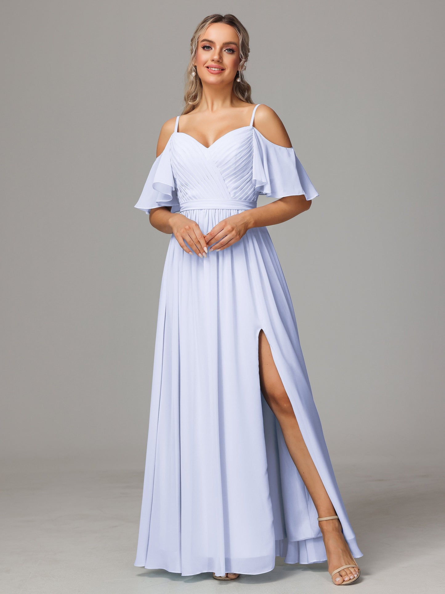 Off The Shoulder A Line Chiffon Bridesmaid Dress With Slit
