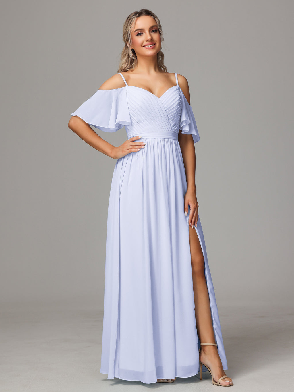 Off The Shoulder A Line Chiffon Bridesmaid Dress With Slit