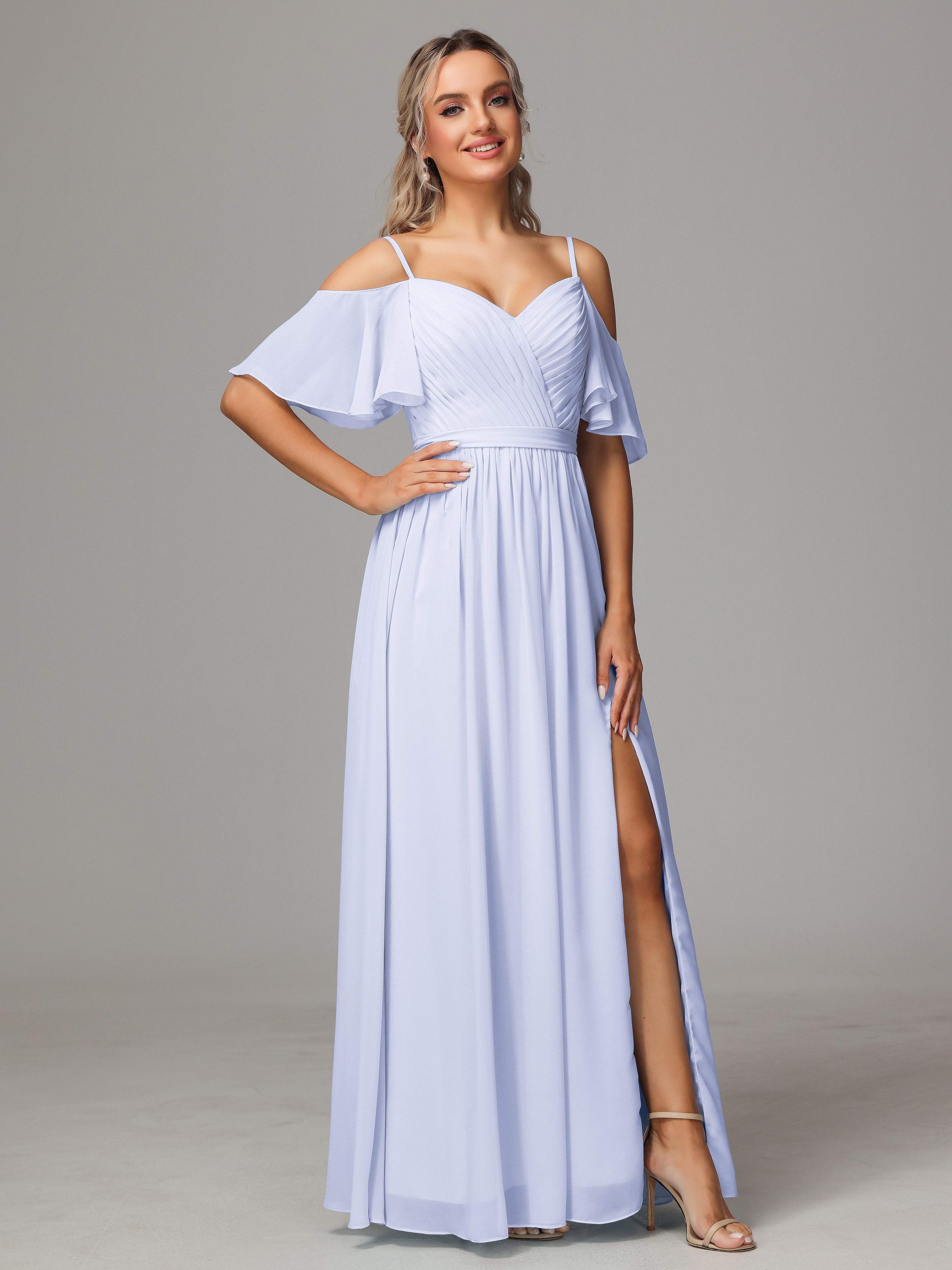 Off The Shoulder A Line Chiffon Bridesmaid Dress With Slit