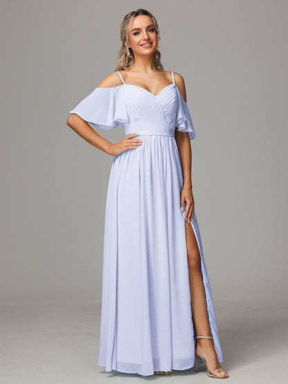 Off The Shoulder A Line Chiffon Bridesmaid Dress With Slit