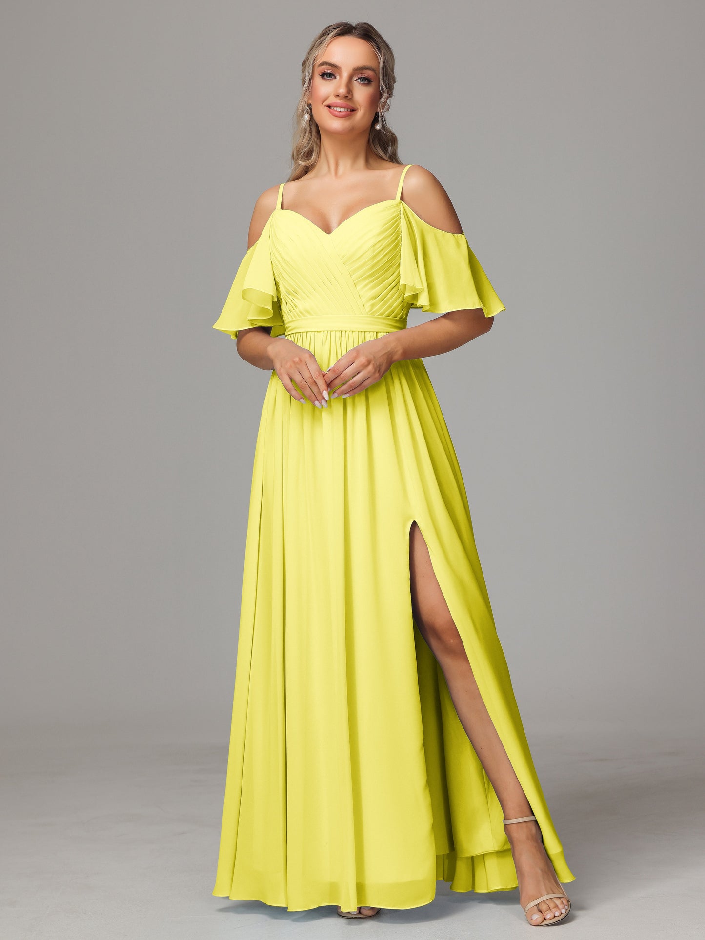 Off The Shoulder A Line Chiffon Bridesmaid Dress With Slit