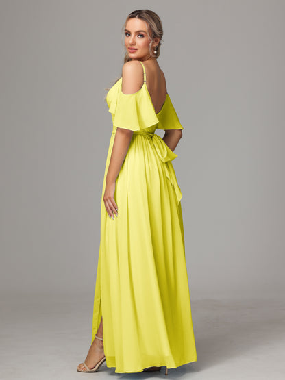 Off The Shoulder A Line Chiffon Bridesmaid Dress With Slit
