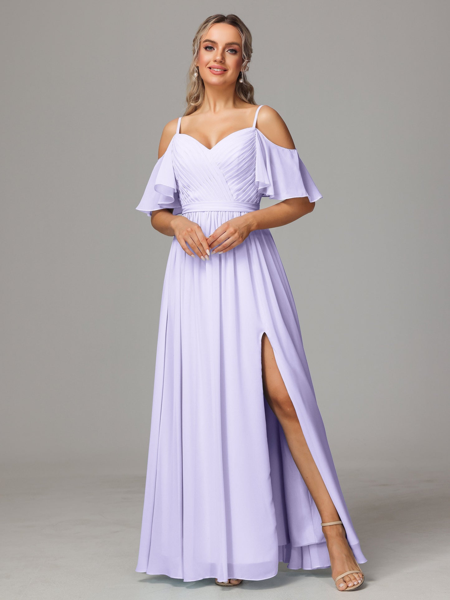 Off The Shoulder A Line Chiffon Bridesmaid Dress With Slit