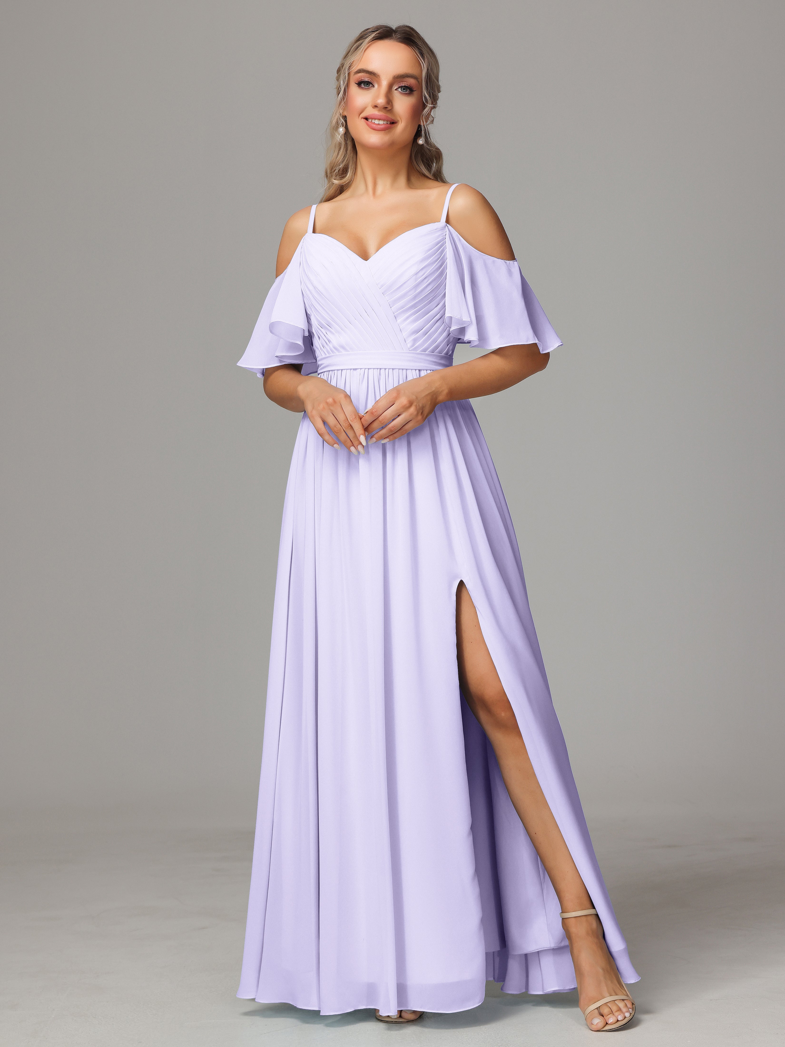 Off The Shoulder A Line Chiffon Bridesmaid Dress With Slit