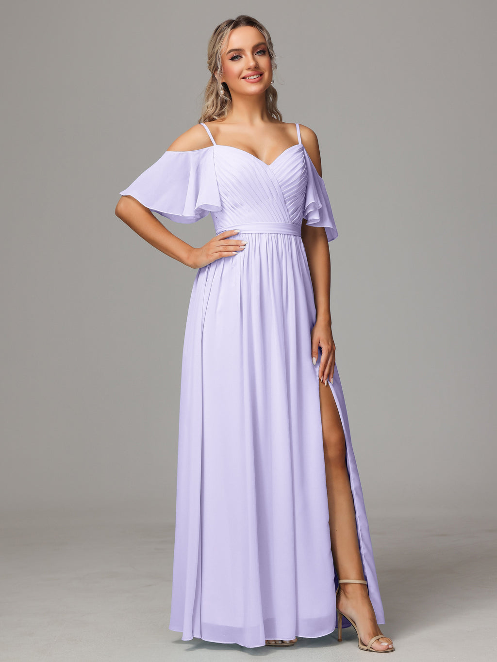 Off The Shoulder A Line Chiffon Bridesmaid Dress With Slit