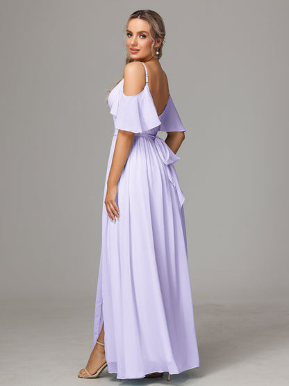 Off The Shoulder A Line Chiffon Bridesmaid Dress With Slit