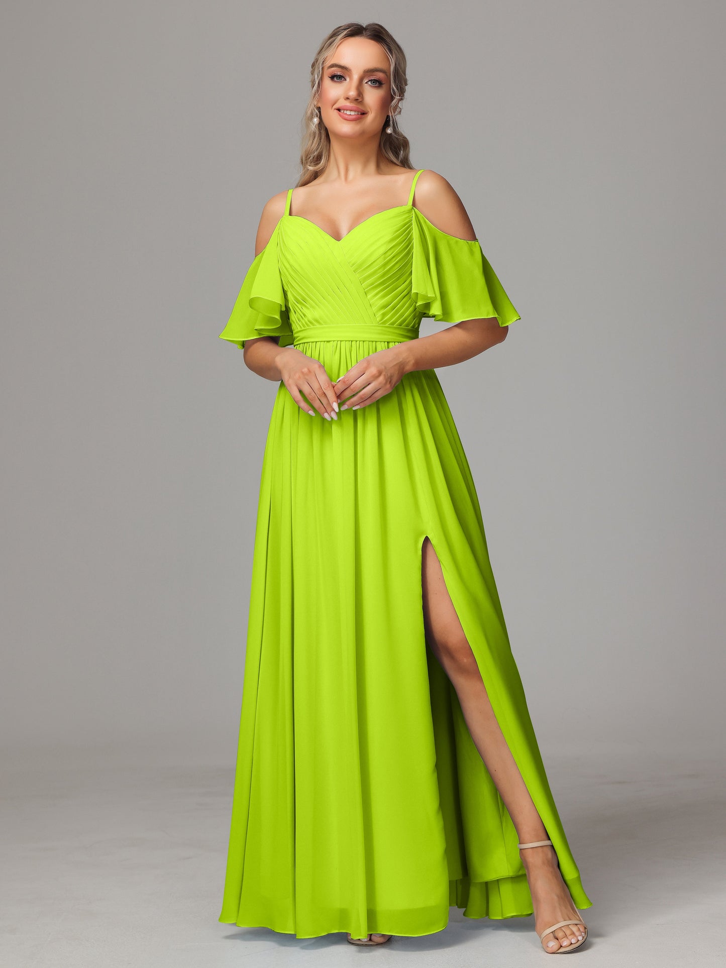 Off The Shoulder A Line Chiffon Bridesmaid Dress With Slit