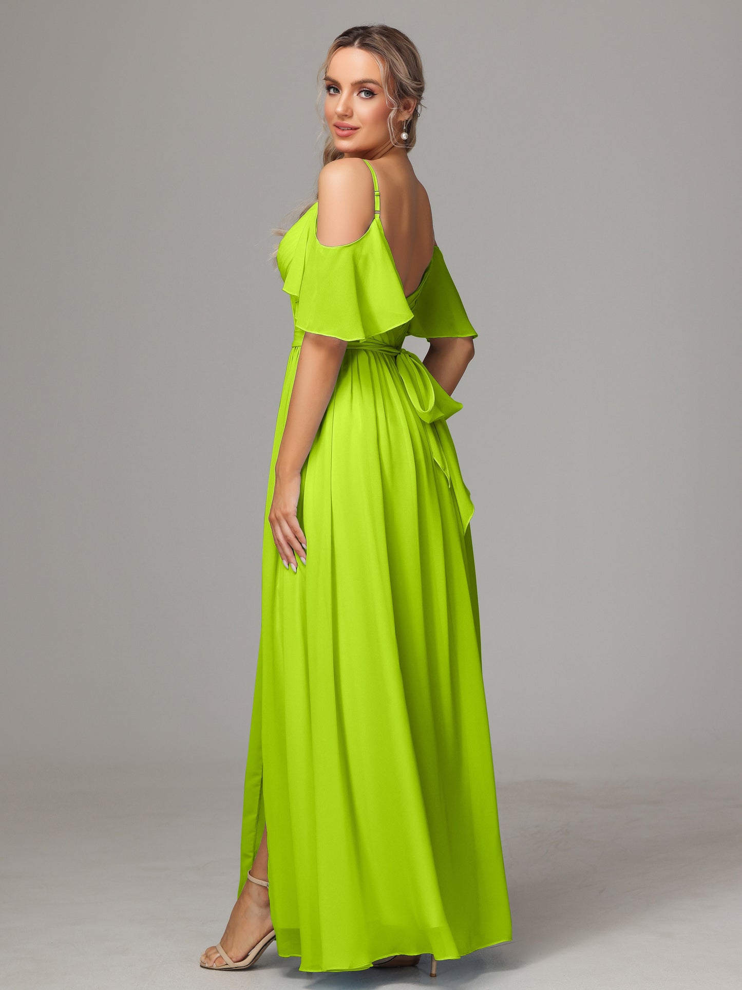 Off The Shoulder A Line Chiffon Bridesmaid Dress With Slit