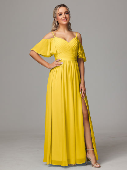 Off The Shoulder A Line Chiffon Bridesmaid Dress With Slit