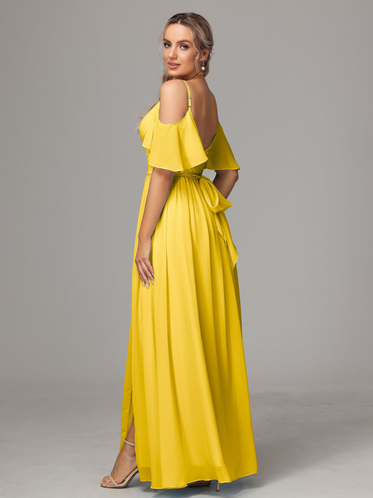 Off The Shoulder A Line Chiffon Bridesmaid Dress With Slit