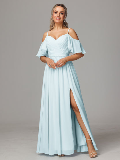 Off The Shoulder A Line Chiffon Bridesmaid Dress With Slit